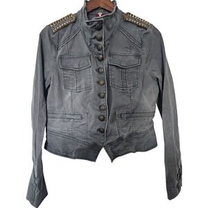 Boho Steampunk Free People Military Jacket Womens Grey Beaded Epaulettes Coat